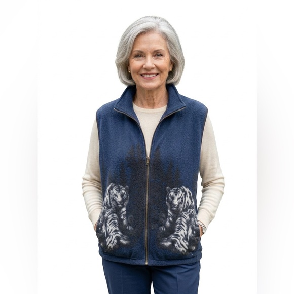 Canada Wildlife Jackets & Blazers - Vintage 90s Tiger Graphic Fleece Vest